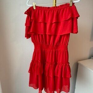 BuddyLove Red Off-Shoulder Ruffle Mini Dress Size M